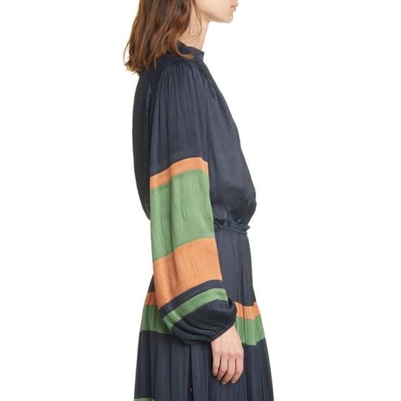 ULLA JOHNSON Rosa Pleated Satin Blouse Midnight Navy Long Sleeve Women's 6 - Picture 10 of 15